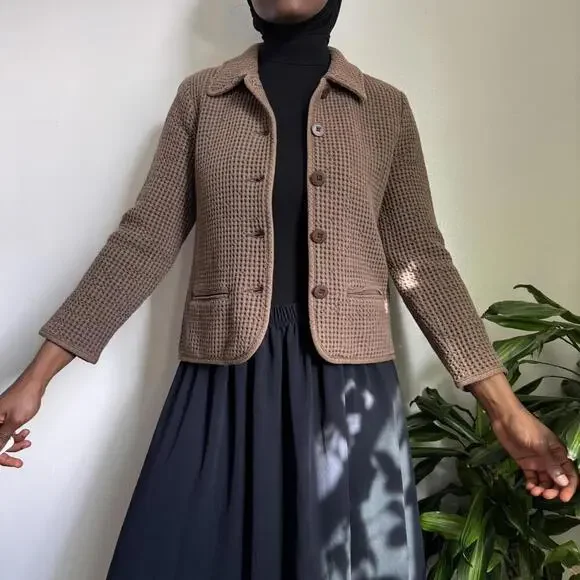 Vintage Brown blazer with button-up‎ front and two front pockets M - Picture 4 of 5